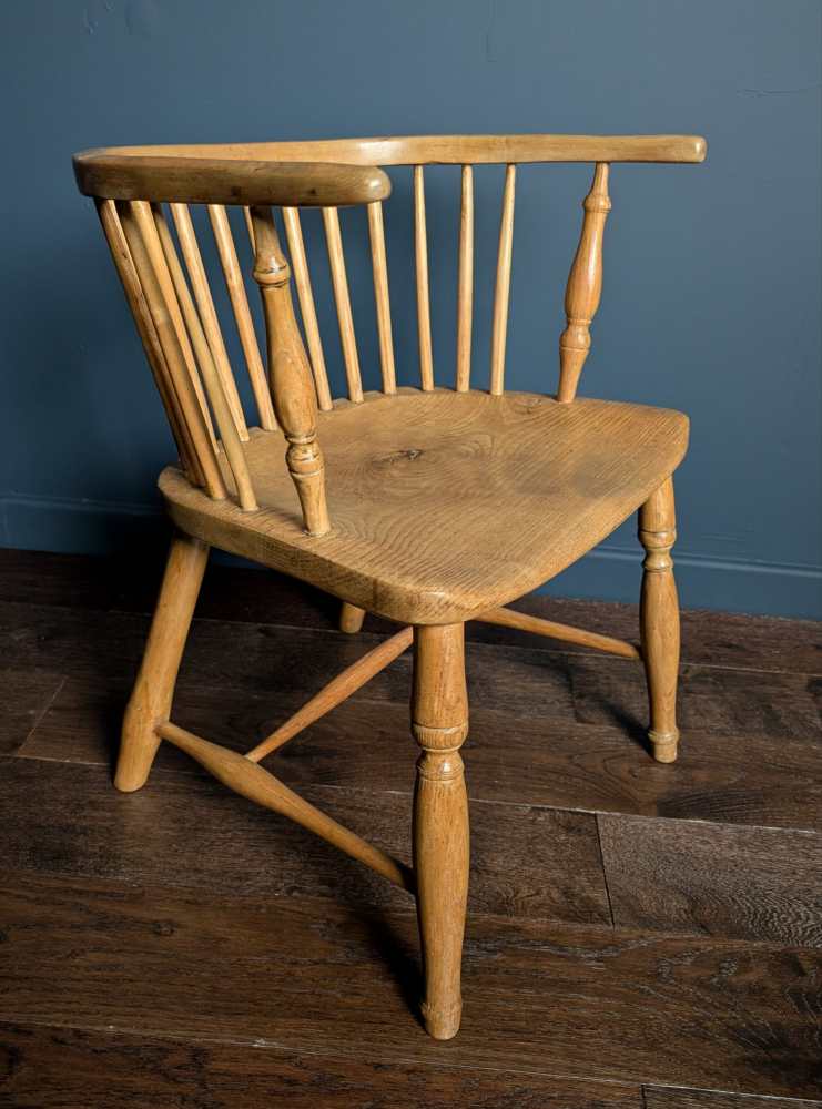 19th century bow back light Elm and Ash Windsor chair by George Wilson of Grantham - Image 14