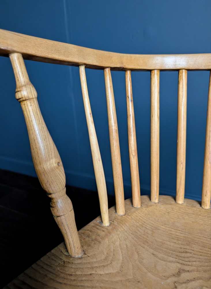19th century bow back light Elm and Ash Windsor chair by George Wilson of Grantham - Image 19