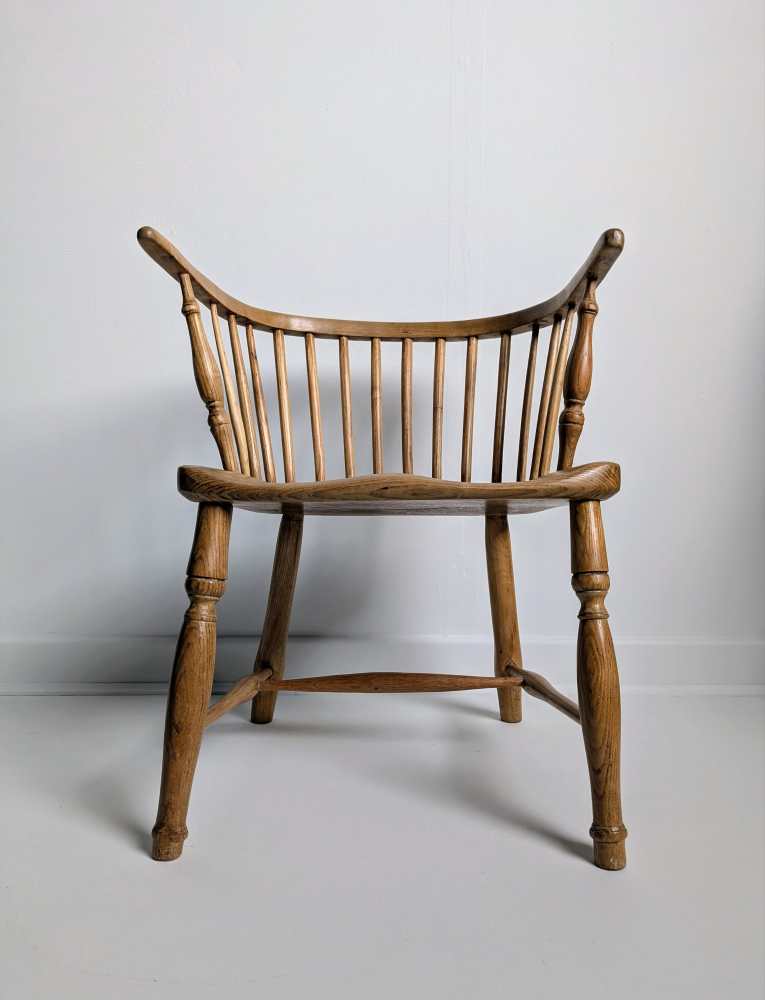 19th century bow back light Elm and Ash Windsor chair by George Wilson of Grantham - Image 16