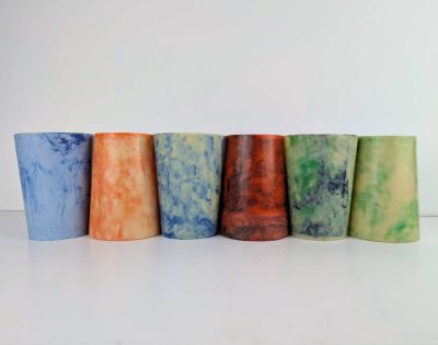 Set of 6 very early marbleised resin cups from the 1920s