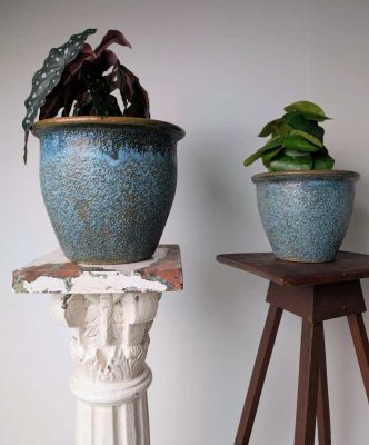 Matched pair of textured plant pots