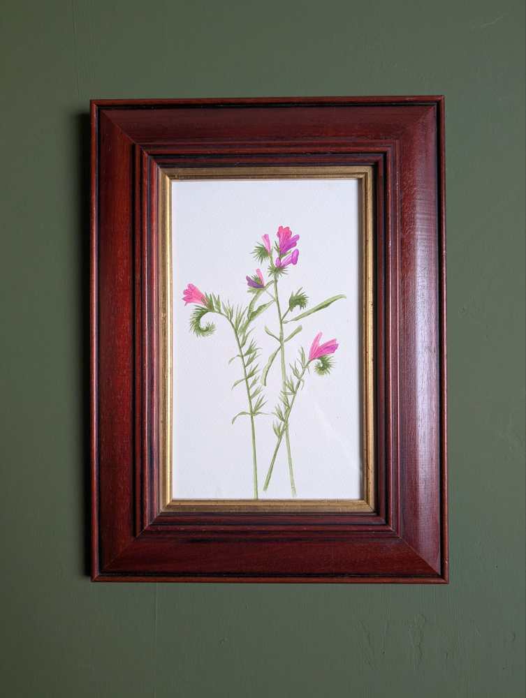 Original watercolour painting of pink wildflowers in vintage wooden frame - Image 8