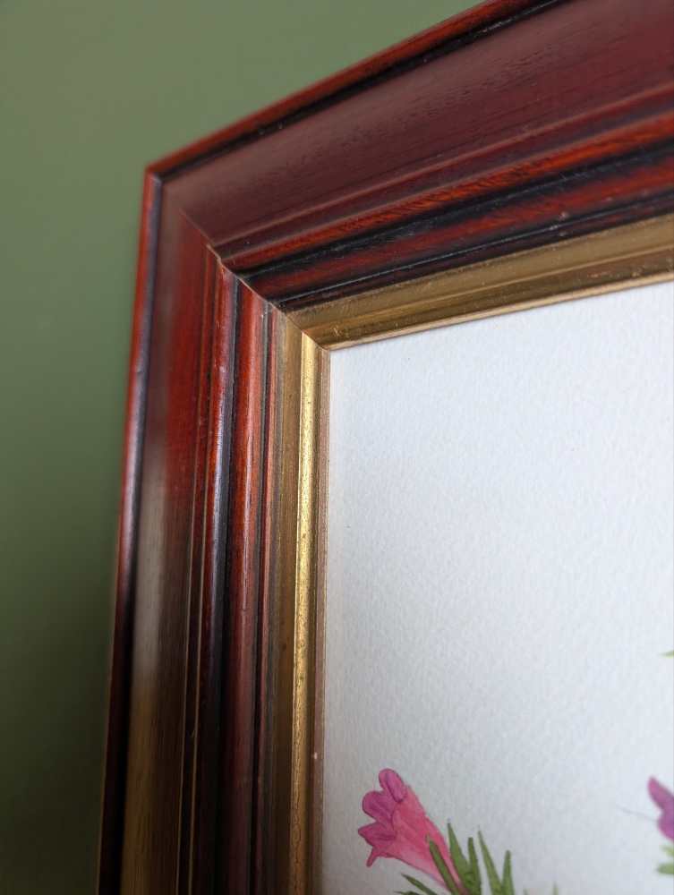 Original watercolour painting of pink wildflowers in vintage wooden frame - Image 9