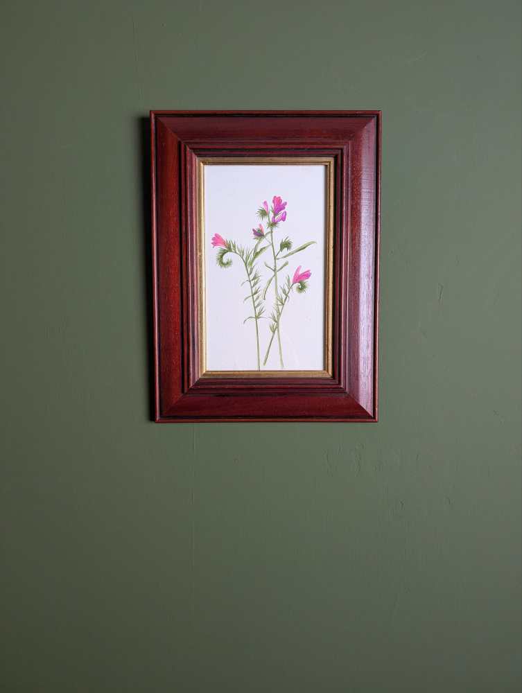 Original watercolour painting of pink wildflowers in vintage wooden frame - Image 11