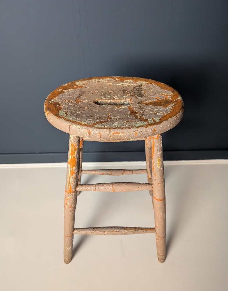 Tall orange stool with cracked paintwork - Image 16