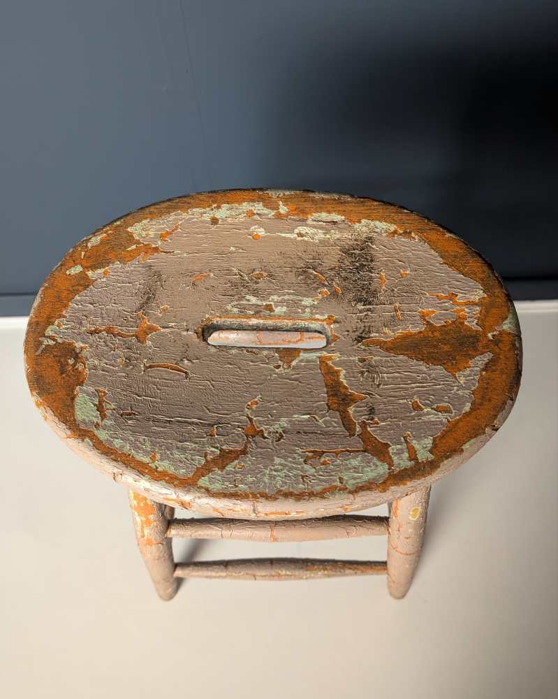Tall orange stool with cracked paintwork - Image 14