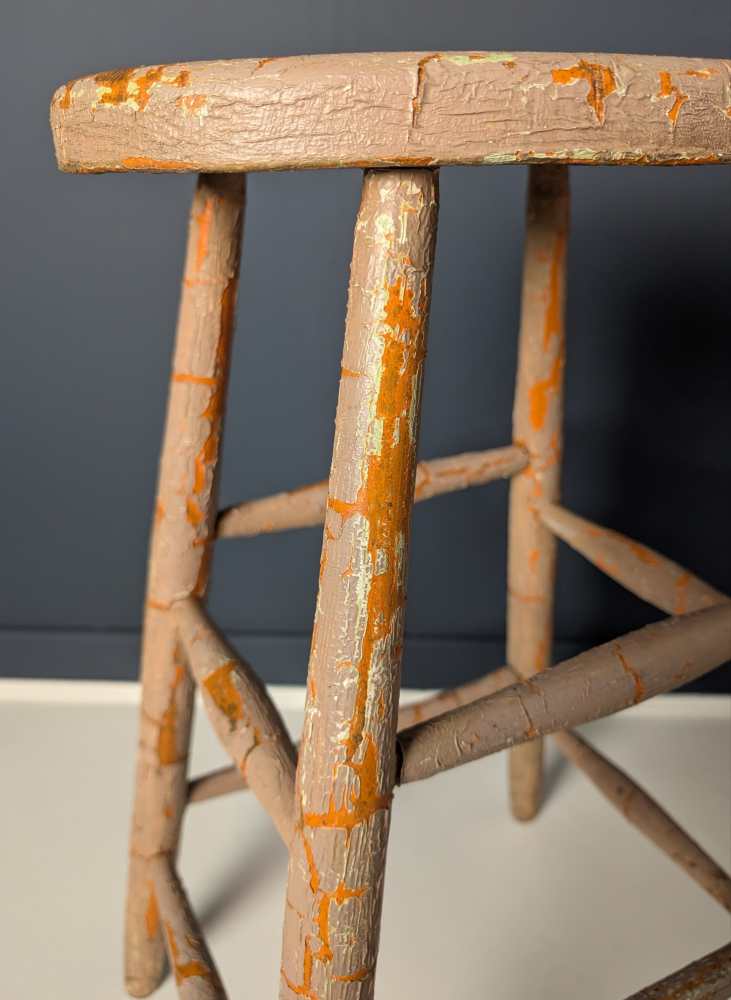 Tall orange stool with cracked paintwork - Image 9