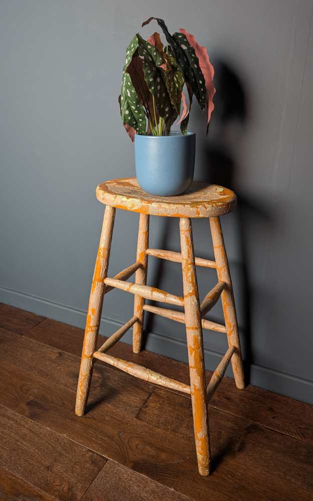 Tall orange stool with cracked paintwork - Image 7