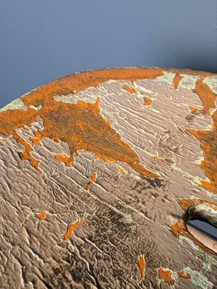 Tall orange stool with cracked paintwork - Image 11