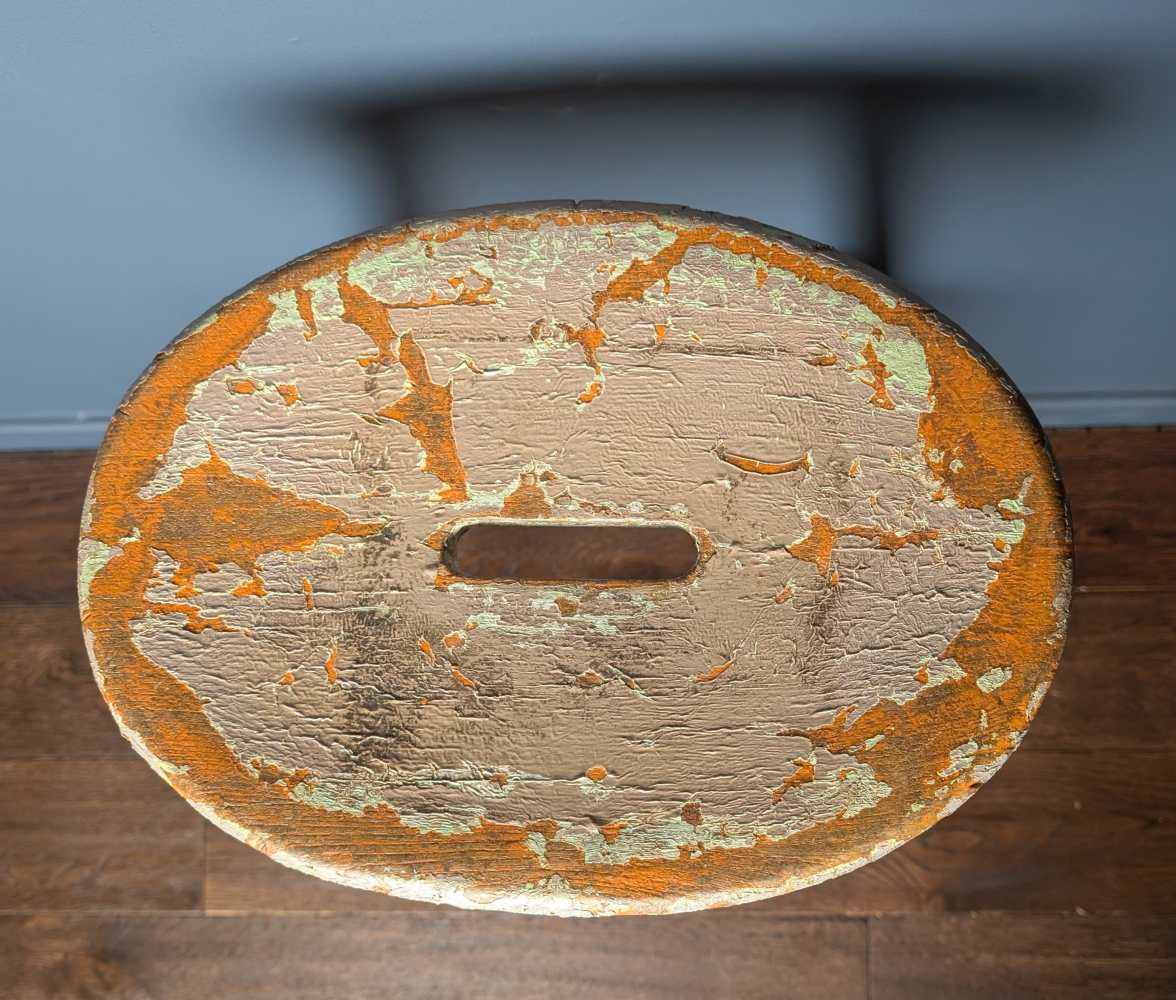 Tall orange stool with cracked paintwork - Image 3