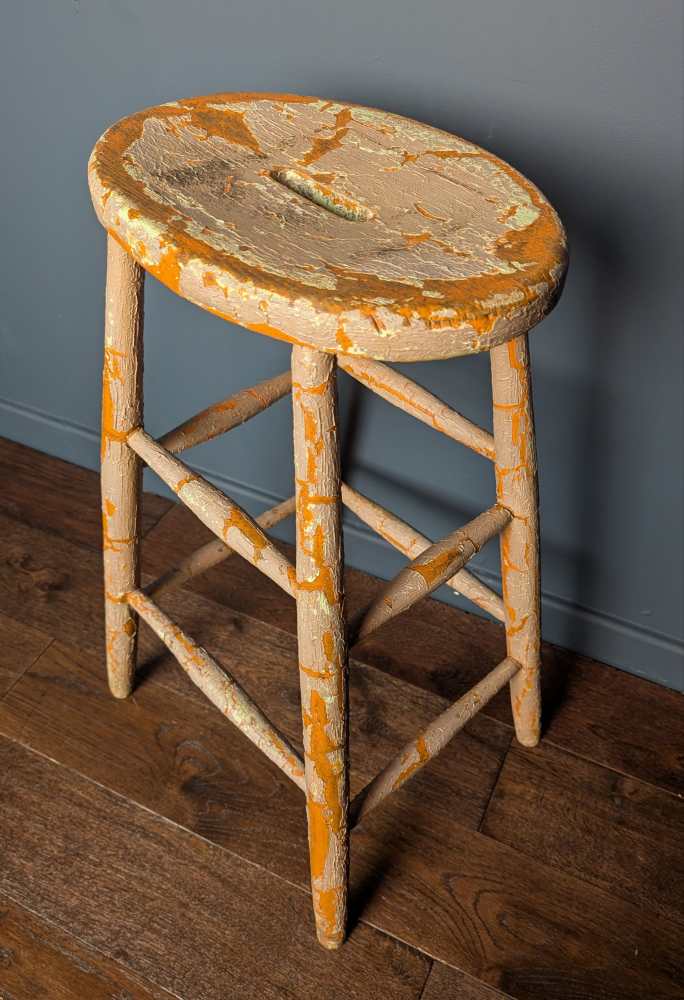 Tall orange stool with cracked paintwork - Image 13