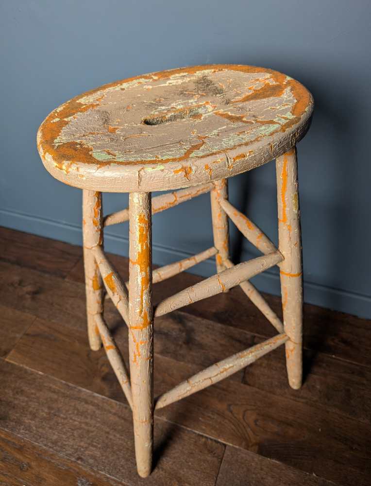 Tall orange stool with cracked paintwork - Image 6