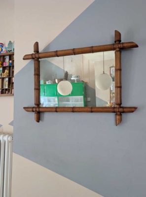 Antique French early 20th century wooden faux bamboo rectangular wall mirror