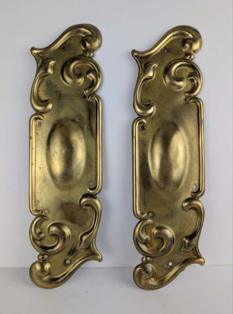 Pair of Art Nouveau brass door push plates
