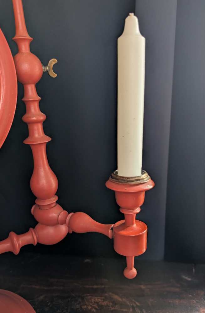 19th century red painted shaving mirror with candle sconces - Image 17