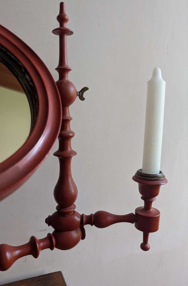 19th century red painted shaving mirror with candle sconces - Image 14