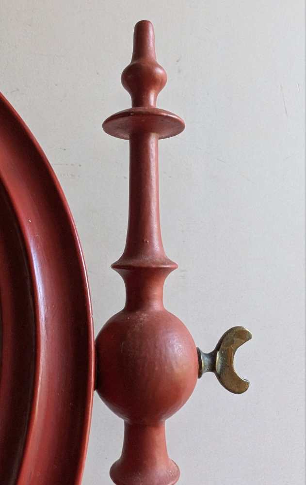19th century red painted shaving mirror with candle sconces - Image 12
