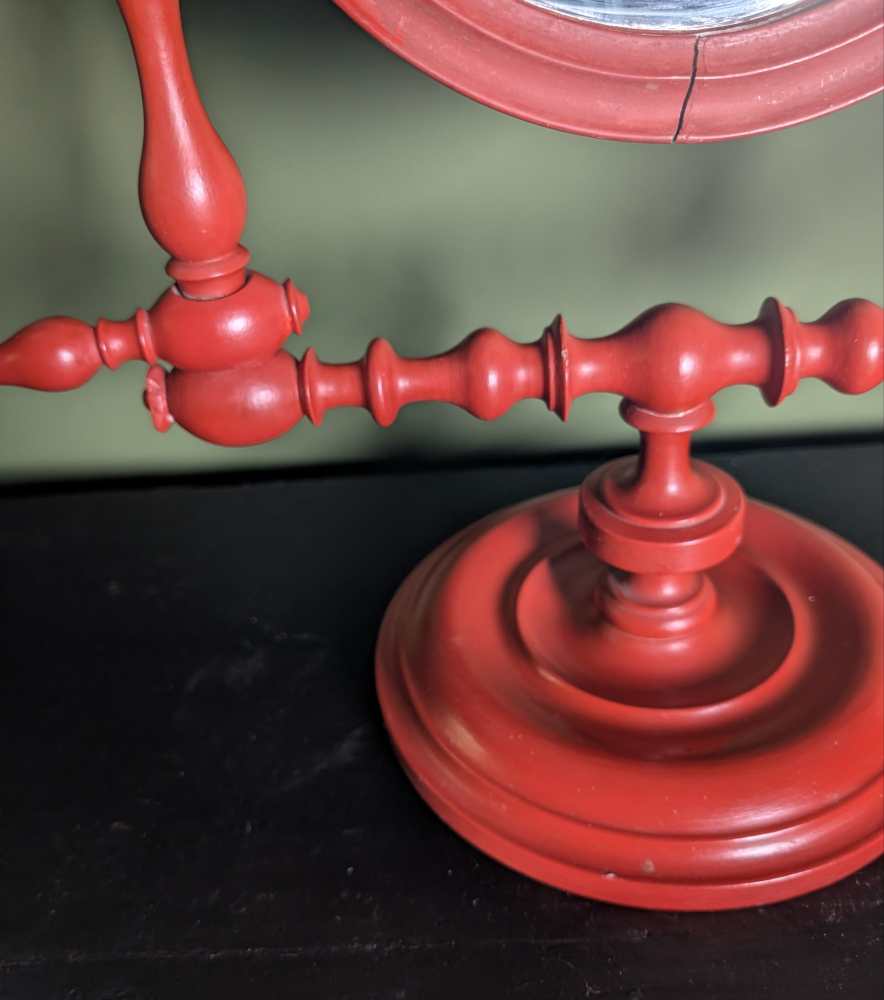 19th century red painted shaving mirror with candle sconces - Image 5