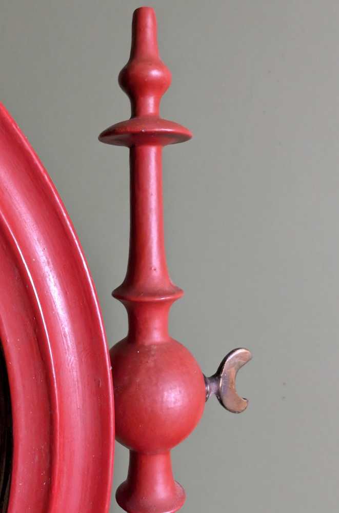 19th century red painted shaving mirror with candle sconces - Image 4
