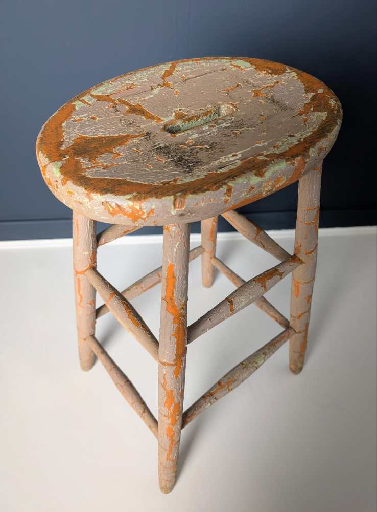Tall orange stool with cracked paintwork - Image 12