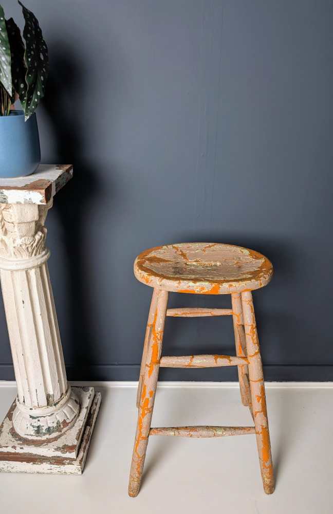 Tall orange stool with cracked paintwork - Image 8