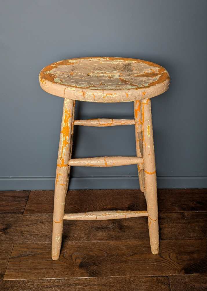 Tall orange stool with cracked paintwork - Image 5