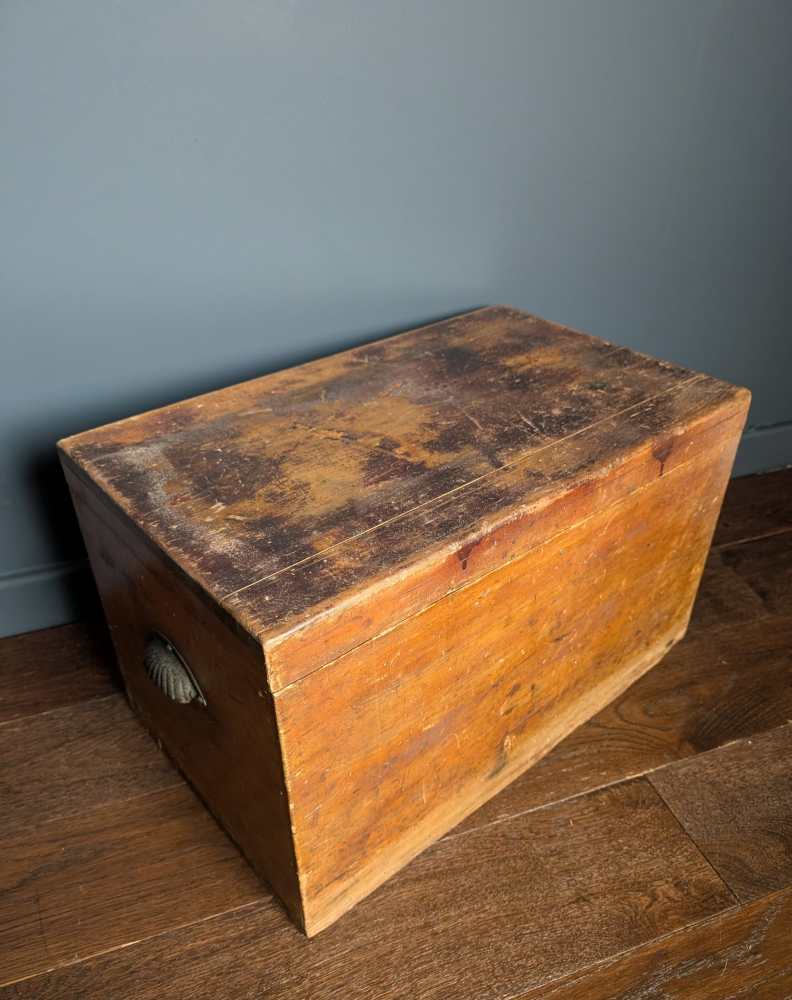 c. late 19th century stained pine storage box and coffee table
