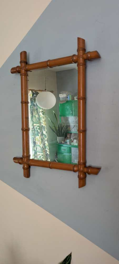 Antique French early 20th century wooden faux bamboo rectangular wall mirror - Image 6