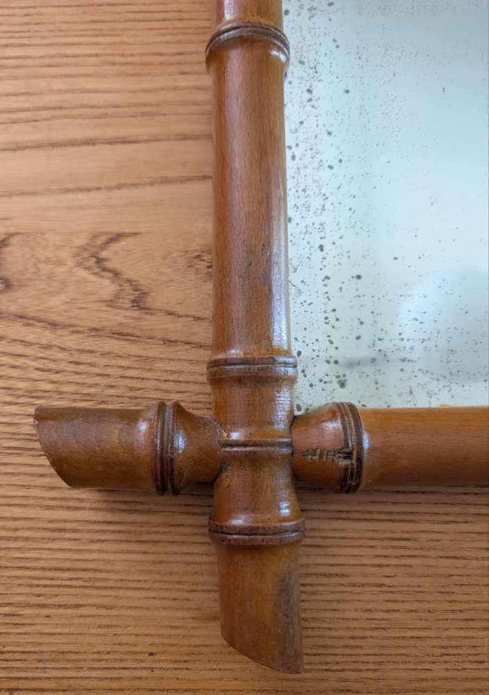 Antique French early 20th century wooden faux bamboo rectangular wall mirror - Image 11