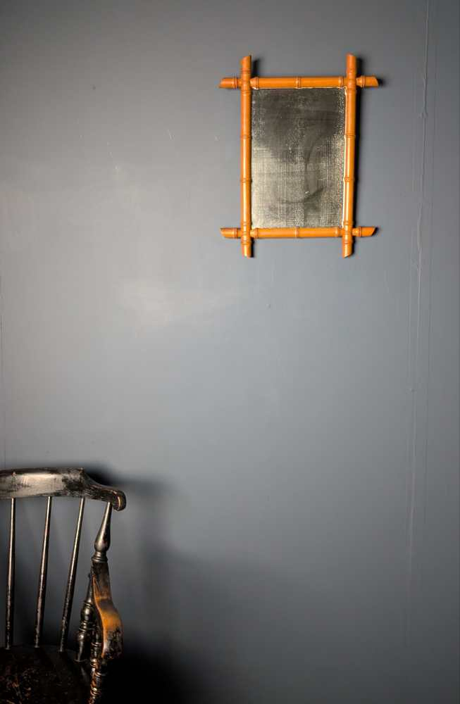 Antique French early 20th century wooden faux bamboo rectangular wall mirror - Image 13