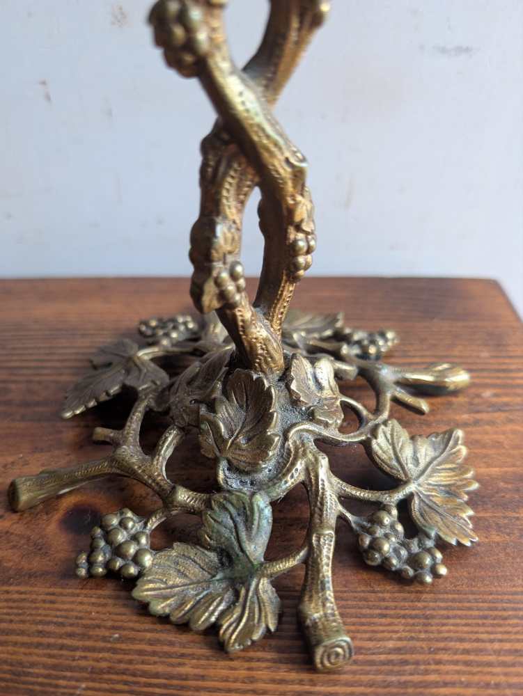 Antique pair of elaborate vine and leaf brass candlesticks - Image 2