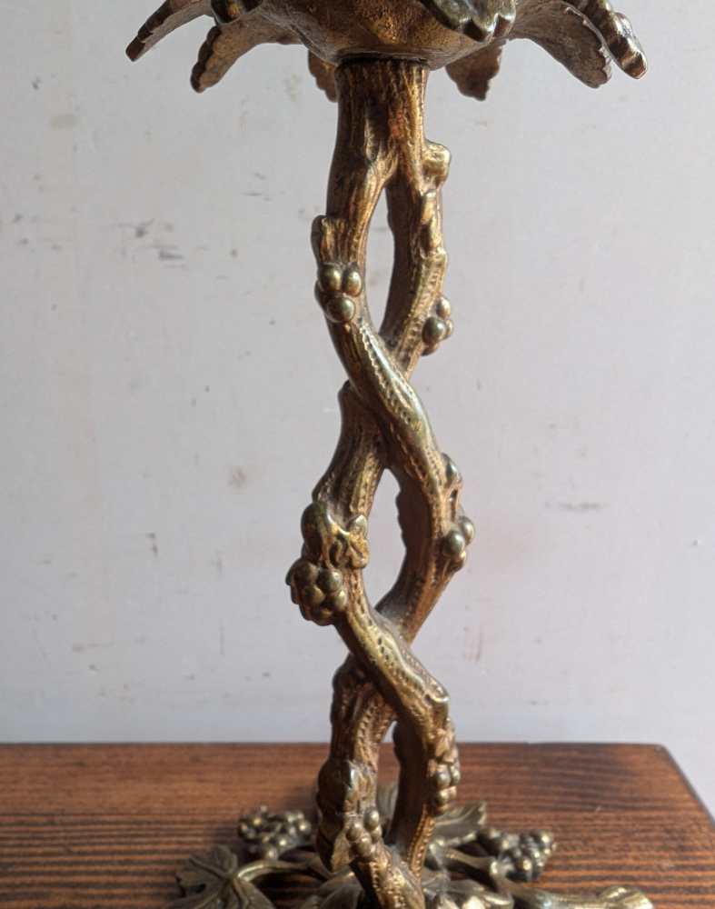 Antique pair of elaborate vine and leaf brass candlesticks - Image 11