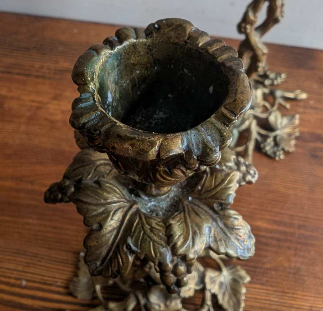 Antique pair of elaborate vine and leaf brass candlesticks - Image 9