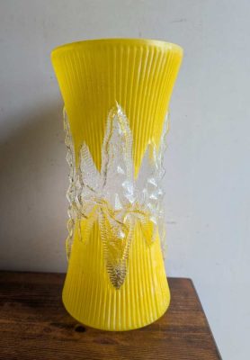 1950s icicle glass vase in yellow