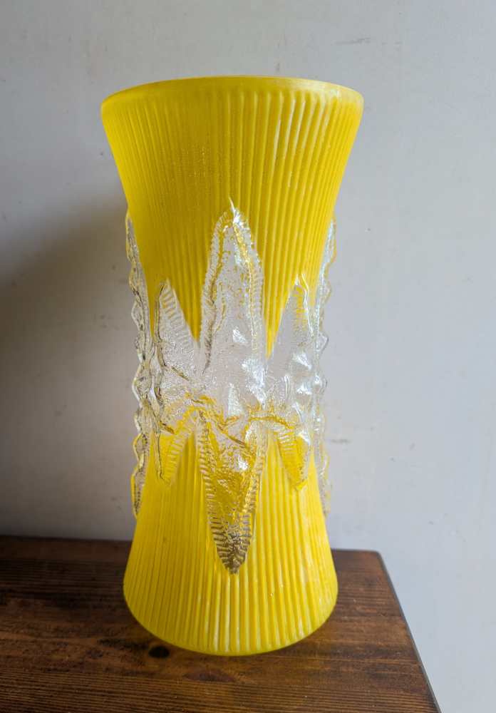 1950s icicle glass vase in yellow