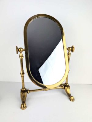 Early-midcentury brass pedestal swing mirror
