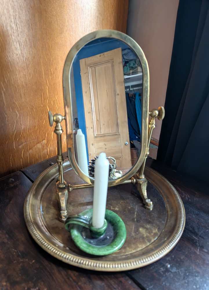 Early-midcentury brass pedestal swing mirror - Image 12