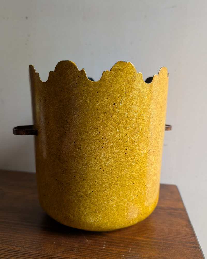 Turreted metal yellow plant pot - Image 10