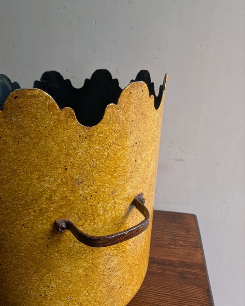 Turreted metal yellow plant pot - Image 6