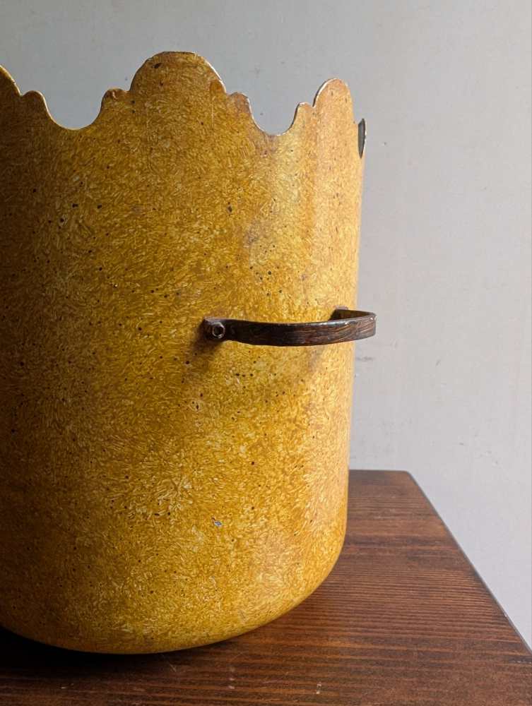 Turreted metal yellow plant pot - Image 9