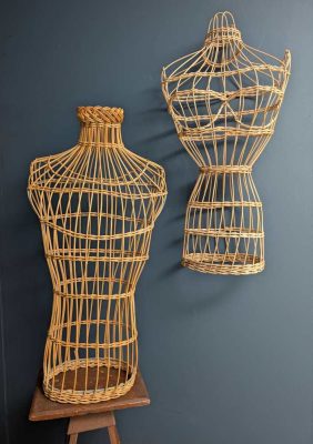 Pair of vintage wicker work three-quarter length mannequins