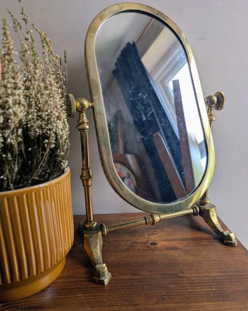 Early-midcentury brass pedestal swing mirror - Image 8