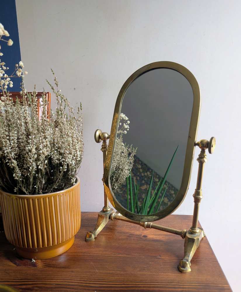 Early-midcentury brass pedestal swing mirror - Image 6