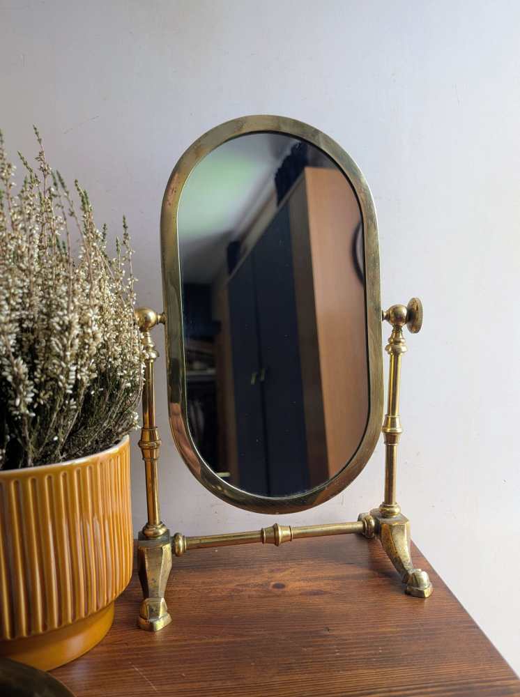 Early-midcentury brass pedestal swing mirror - Image 3