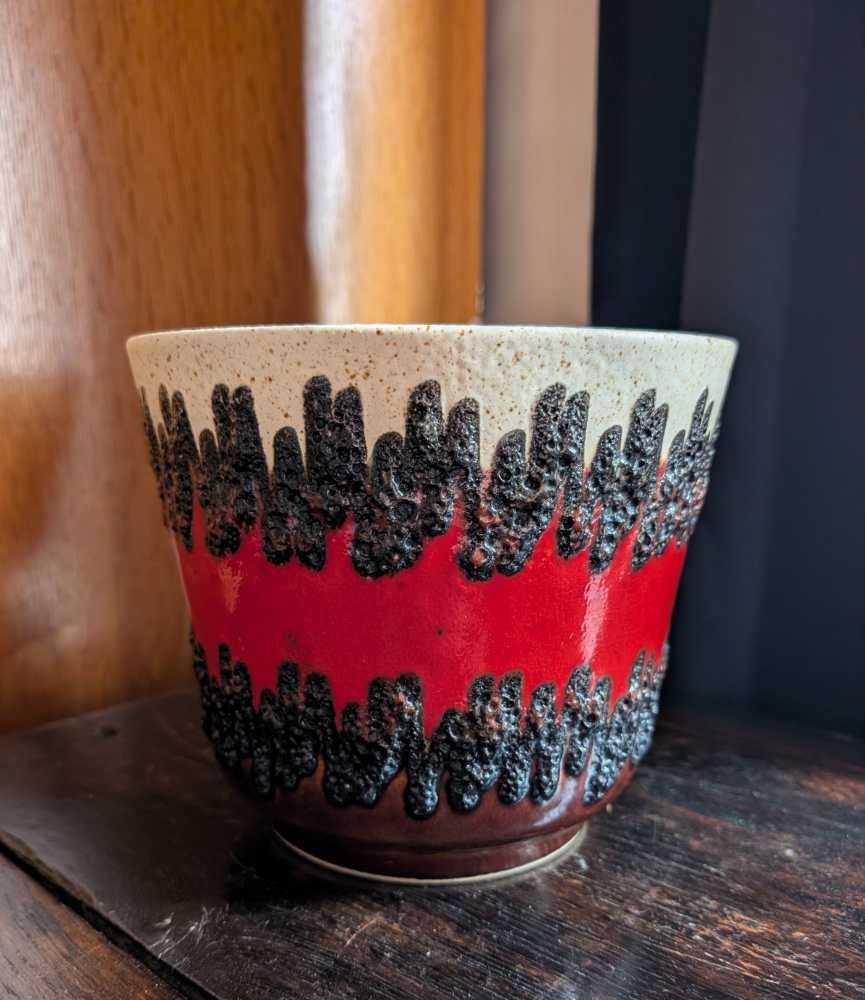 Large Bay Keramik fat lava red and cream plant pot - Image 10