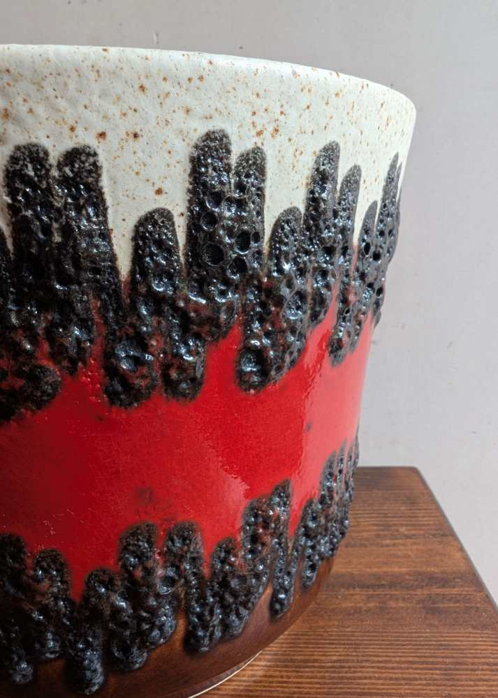 Large Bay Keramik fat lava red and cream plant pot - Image 4