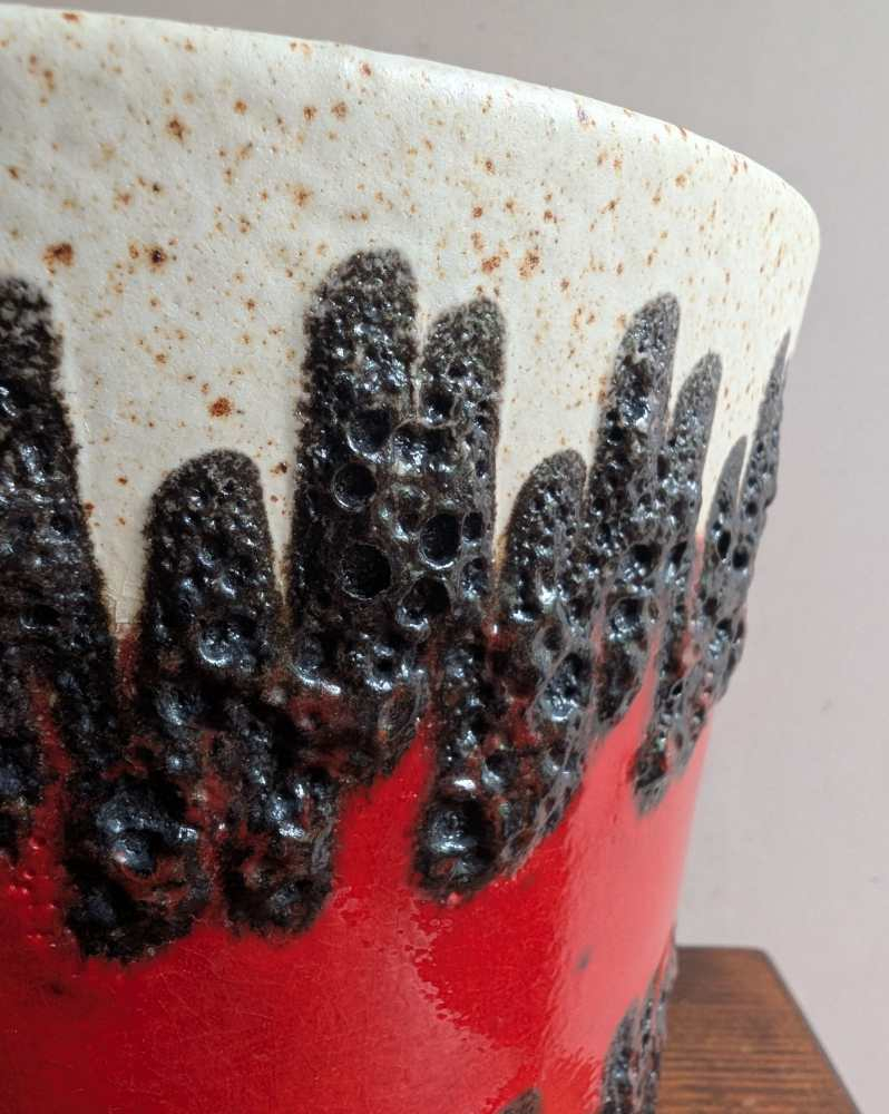 Large Bay Keramik fat lava red and cream plant pot - Image 5