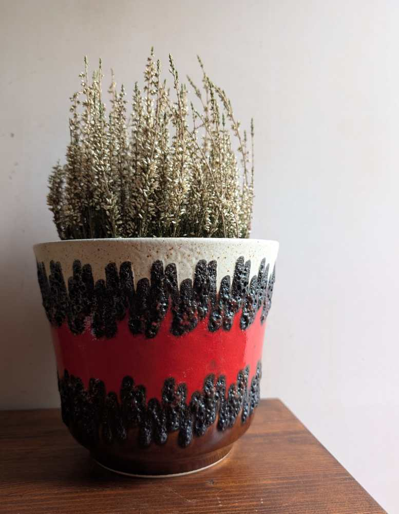 Large Bay Keramik fat lava red and cream plant pot - Image 3