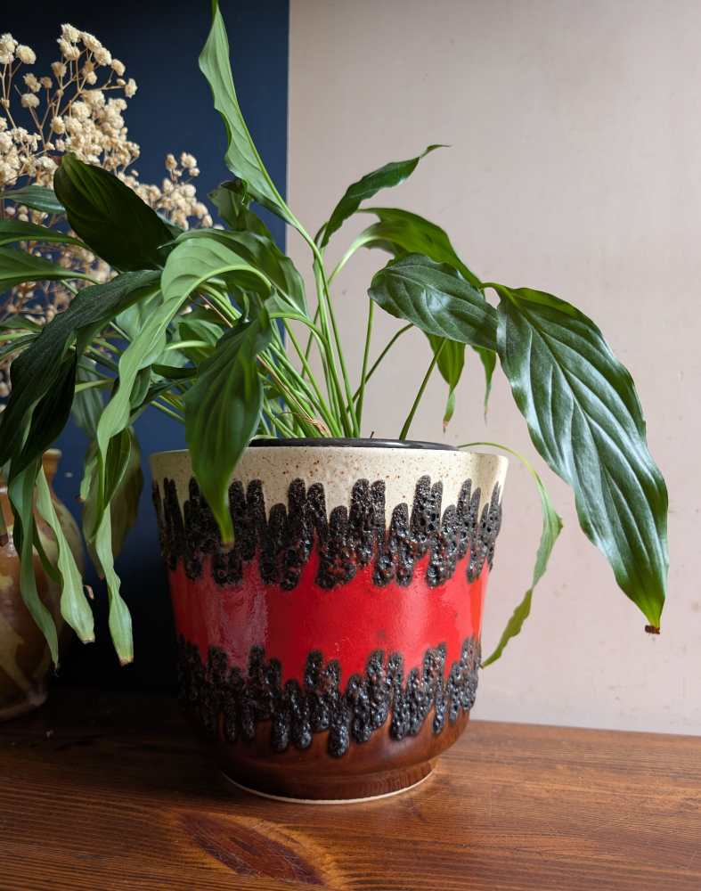 Large Bay Keramik fat lava red and cream plant pot - Image 7