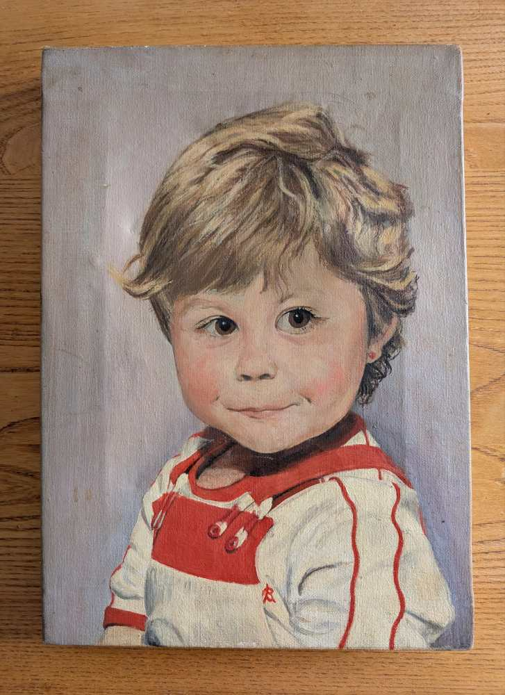 Original midcentury painting of young girl - Image 11